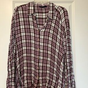 Jane and Delancey Maroon and white Plaid Button-Down Shirt